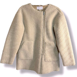 Teddy Jacket Sherpa Sand Tan Zip Jacket Women’s Size XS Oversized
